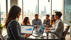 facebook marketing services|A modern office space bustling with creativity and innovation