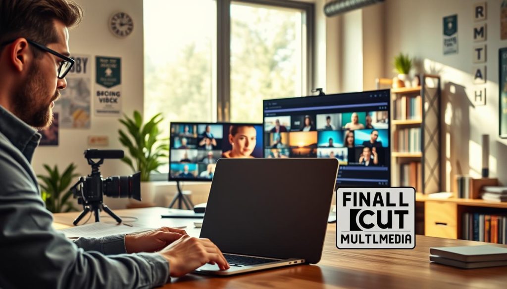 monthly video content|A professional video production workspace showcasing the strategic advantage of monthly video content. In the foreground