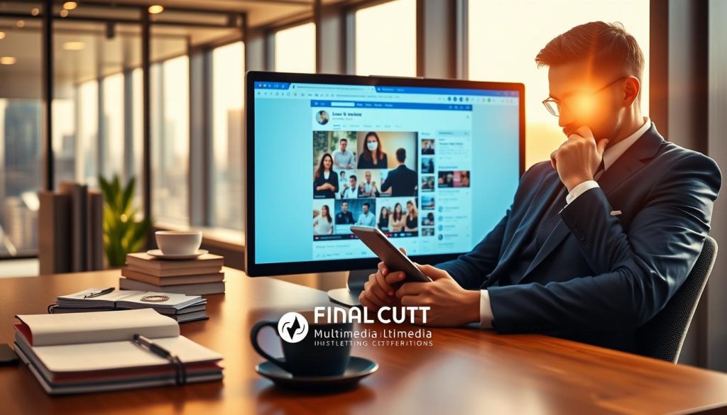 social media content for law firms|A modern law firm office setting showcasing a collaborative meeting between two professionals