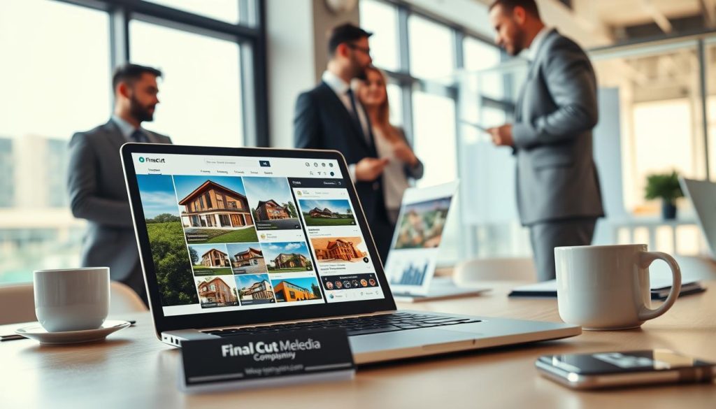 social media content for real estate companies|A modern real estate agent filming a property tour with a camera