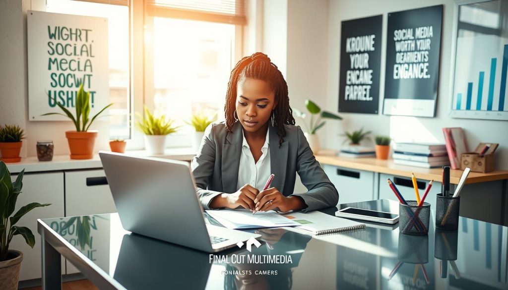 social media manager for small business|A professional social media manager evaluating potential services