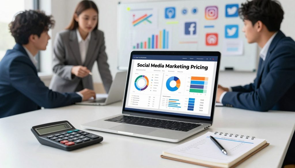 social media marketing pricing|A modern office environment showcasing the concept of social media management