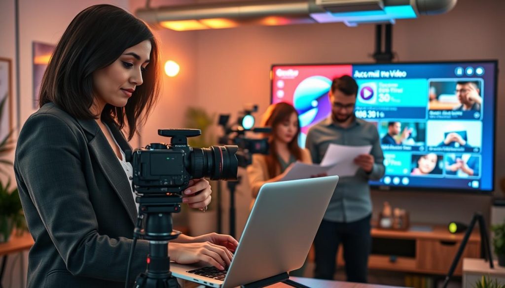 social media video content services|A visually compelling image illustrating the concept of a "monthly content retainer" for social media video content services. In the foreground