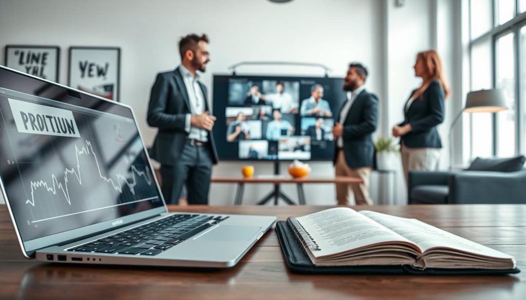 video promotion services|A modern video editing studio scene featuring a diverse group of professionals working collaboratively on transforming raw footage into polished branding content for "Final Cut Multimedia." In the foreground